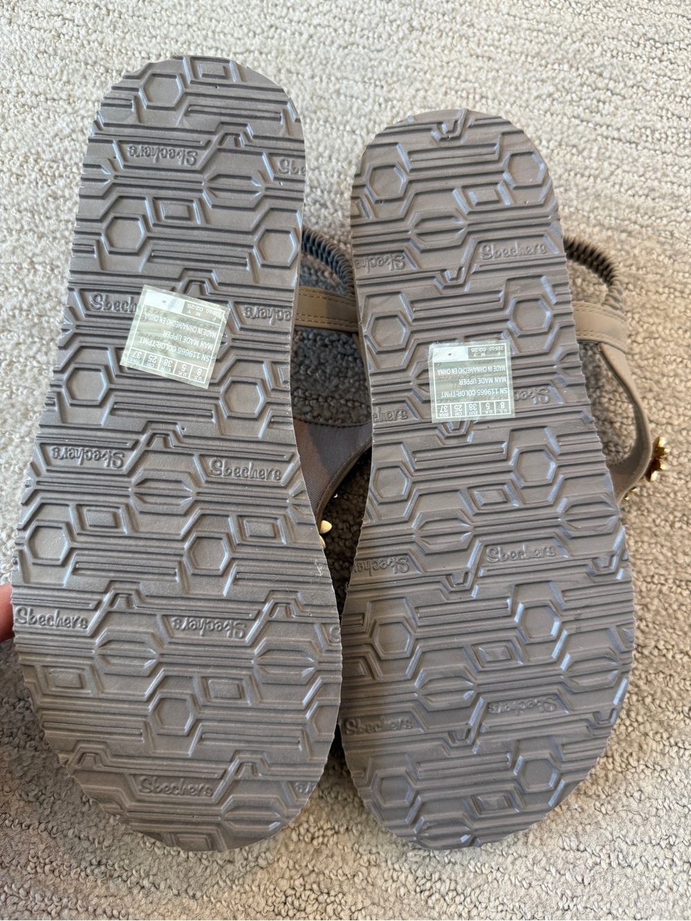 Skechers Taupe Sandals with Pink & White Floral Jewels - Picture 2 of 4